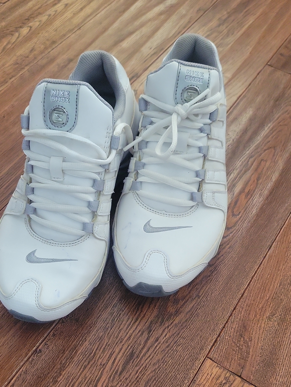 Nike Women White and Light Gray Shox Athletic Sneakers